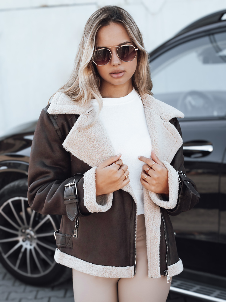 Dámska bunda s kožúškom Dstreet TY5234 Farba: Béžová, Veľkosť: S