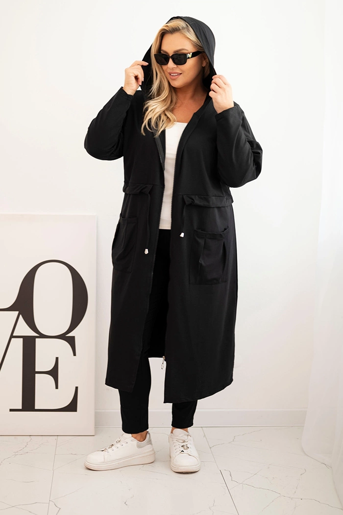 Dámska bavlnená mikina 6970 Plus Size s kapucňou a vreckami Farba: Čierna, Veľkosť: 4XL