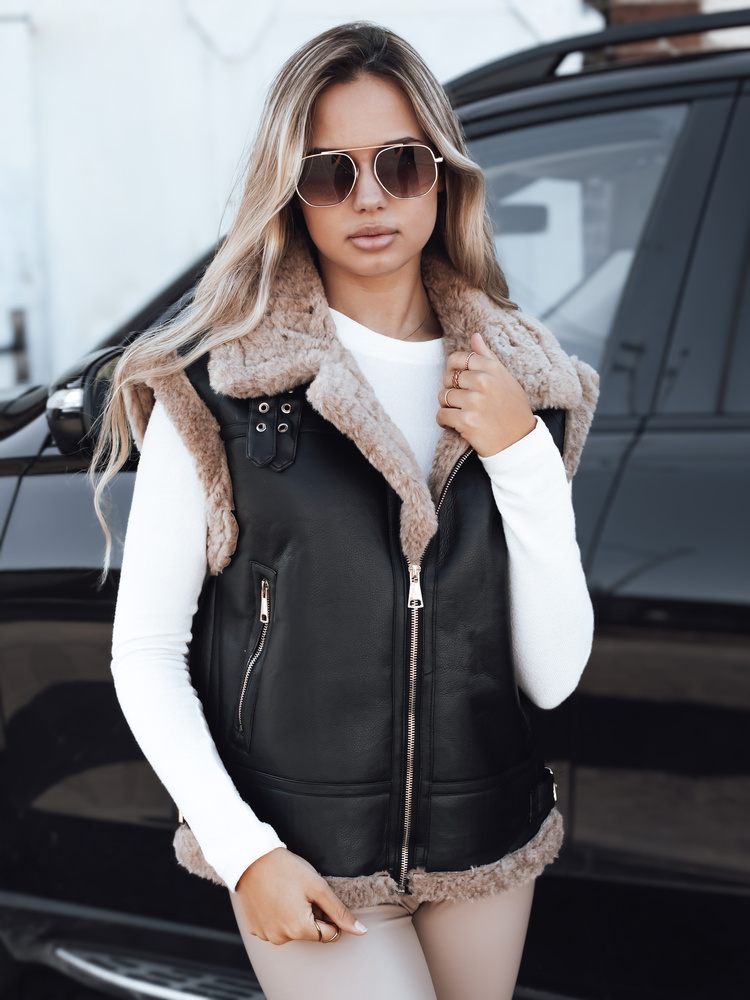 Dámska vesta s kožúškom Dstreet TY5251 Farba: Čierna, Veľkosť: L