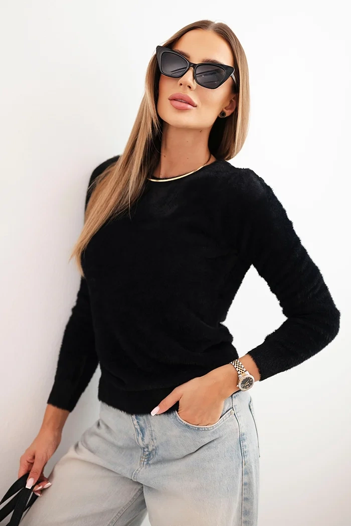 Dámsky sveter F3623A z alpaky s okrúhlym výstrihom - výpredaj Farba: Čierna, Veľkosť: UNI