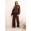 205856 17 damska souprava z bavlny se sirokymi nohavicemi a mikinou na zip velikost uni barva hneda