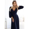 188024 1 nela leskle dlouhe saty s vystrihem a dlouhymi rukavy tmave modre 572 1