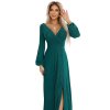188210 7 nela leskle dlouhe saty s vystrihem dlouhym rukavem a rozparkem u nohavic zelene 572 4