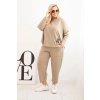 215018 13 damsky komplet plus size maslova mikina a kalhoty s kapsami bezova velikost uni barva bezova