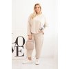 215018 1 damsky komplet plus size maslova mikina a kalhoty s kapsami bezova velikost uni barva bezova