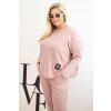 215018 4 damsky komplet plus size maslova mikina a kalhoty s kapsami bezova velikost uni barva bezova