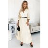 214322 1 serena plisovane maxi saty s vystrihem paskem a 3 4 rukavy ecru 462 4 velikost uni barva telova