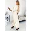 214322 2 serena plisovane maxi saty s vystrihem paskem a 3 4 rukavy ecru 462 4 velikost uni barva telova