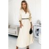214322 3 serena plisovane maxi saty s vystrihem paskem a 3 4 rukavy ecru 462 4 velikost uni barva telova