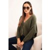 214991 damsky svetr s v vystrihem a knofliky velikost uni barva zelena