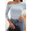 216731 3 damska bluza s odhalenym ramenem z viskozy s rukavem 3 4 modra velikost uni barva modra