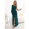 223637 numoco trpytive maxi saty na jedno rameno s asymetrickymi rukavy a rozparkem zelene 658 2 velikost xs barva zelena