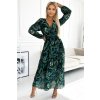 226128 numoco plisovane sifonove dlouhe saty s vystrihem dlouhym rukavem a paskem zelene listy 511 1 velikost uni barva zelena