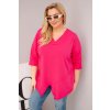 228693 damska bavlnena bluza plus size s hlubokym vystrihem do v a asymetrickym lemem velikost uni barva ruzova tmave