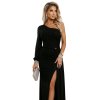 228783 12 numoco trpytive maxi saty na jedno rameno s asymetrickymi rukavy a rozparkem cerne 658 1 velikost xs barva cerna