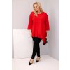 229833 1 damska bluza plus size s bavlnou volanem a ohrnovacimi rukavy cervena velikost uni barva cervena