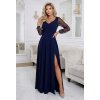 229944 6 numoco loretta jedinecne dlouhe saty s tylovymi rukavy a vystrihem tmave modra 640 3 velikost s barva modra
