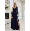 229944 7 numoco loretta jedinecne dlouhe saty s tylovymi rukavy a vystrihem tmave modra 640 3 velikost s barva modra