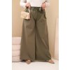 230958 damske kalhoty plus size s sirokou nohavici a ozdobou v pase velikost uni barva zelena