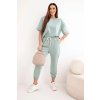 231093 damska souprava z viskozy s kratkym rukavem a kalhotami velikost uni barva zelena
