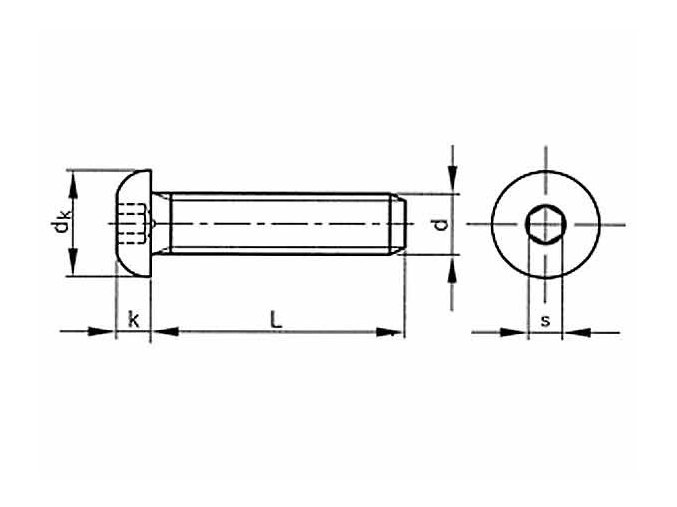 Skrutka s polguľatou hlavou inbus ISO 7380 M2x8 oceľ 10.9 bez PÚ