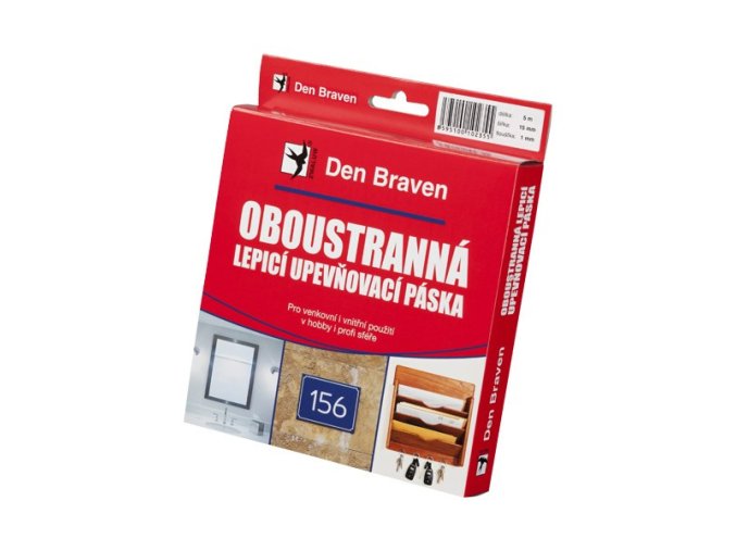 Den Braven Oboustranně lepicí upevňovací páska v krabičce - 15 x 1 mm x 5 m bílá
