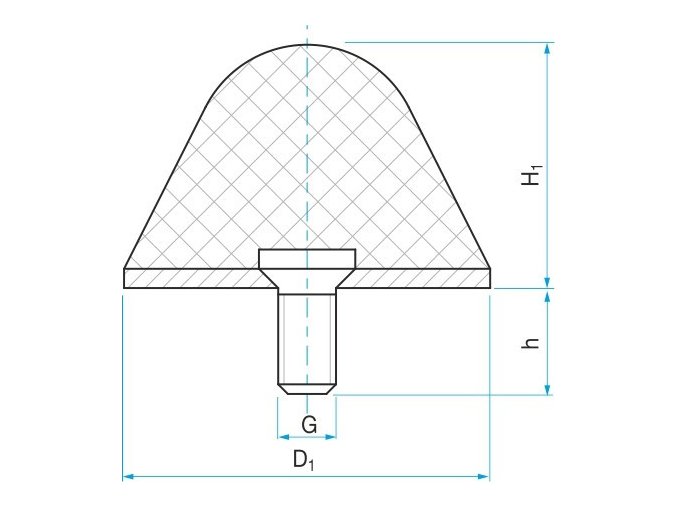 Gumový doraz kužeľový typ.16 - 70x70 M12x24 50Sha tvar 80.16