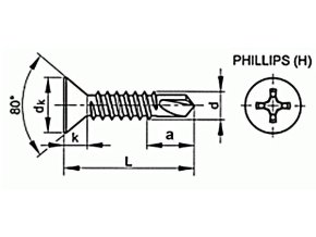 Skrutka TEX zápustná phillips DIN 7504P 6,3x22 pozink