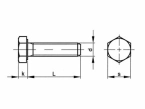 Skrutka šesťhranná celý závit DIN 961 M12x1,25x100-8.8