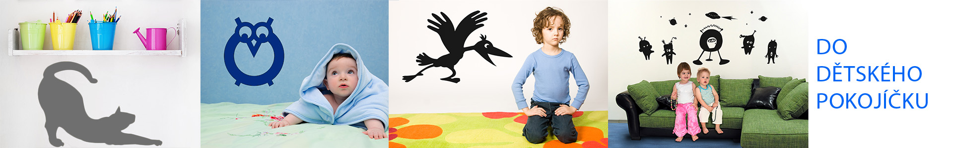 Dětské motivy zvířat, abstrakce a tvarů