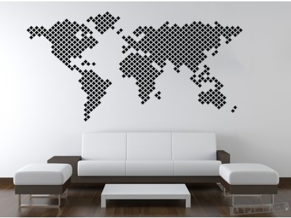 Mapa světa z křížků (Barva 070 - Černá, Velikost 150x80cm)
