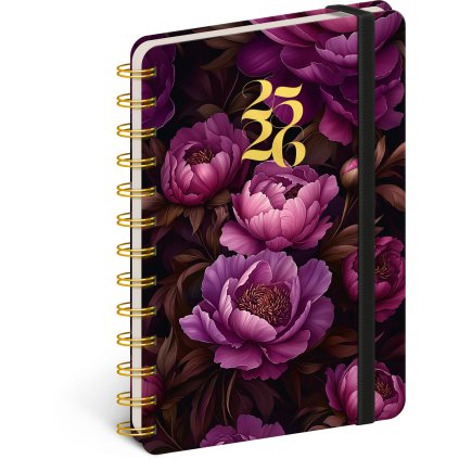 spiralovy 18mesicni diar petito fialove kvety 2025 2026 13 x 18 cm 810971 44