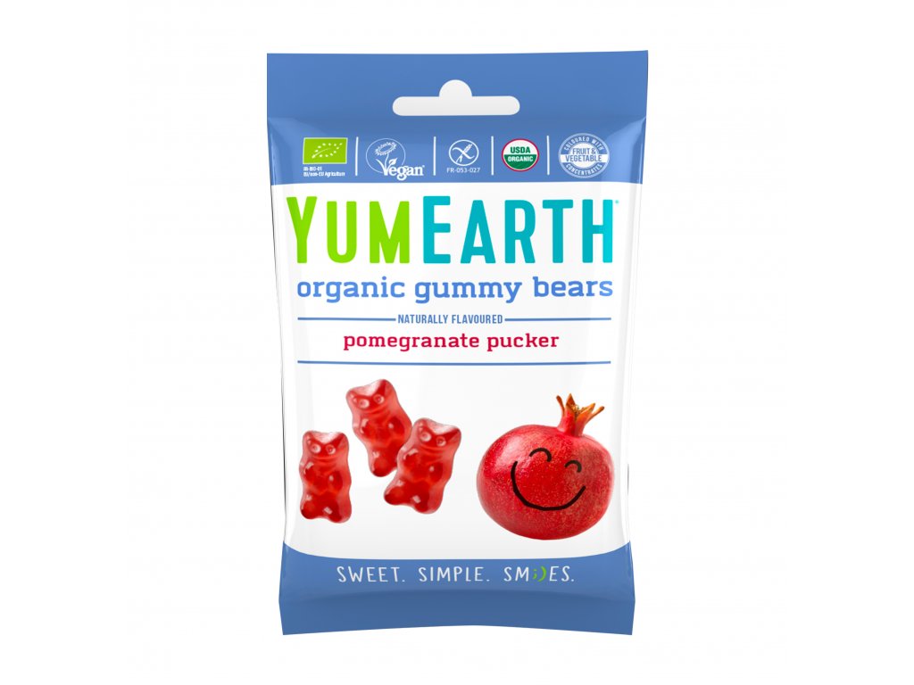 YumEarth BIO Ovocní želé medvídci s příchutí granátového jablka, 50 g