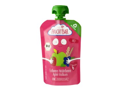 FruchtBar BIO Recyklovatel. ovoc. kapsička s jablkem, jahodou, borůvkami a špaldou 100g
