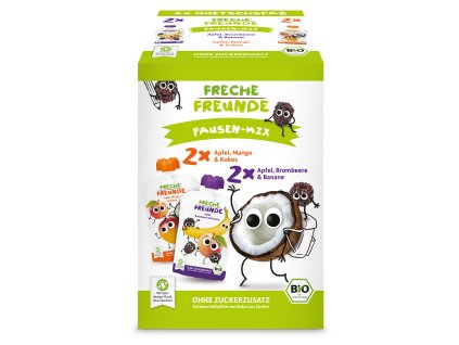Freche Freunde - BIO MIX 2 druhy - Jablko, mango s kokosem a Ostružina s banánem 4x100g