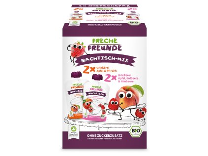 Freche Freunde - BIO MIX 2 druhy - Krupice s jablkem, jahodou, malinou a broskví 4x100g