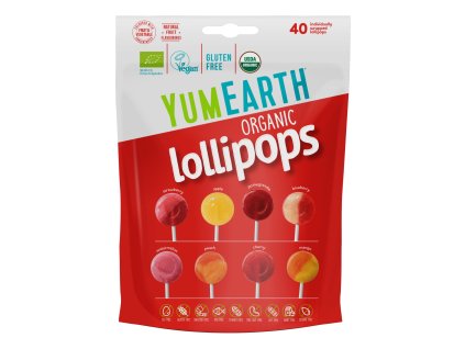 YumEarth BIO Ovocná lízátka - Mix 8 příchutí, 40ks, 241g