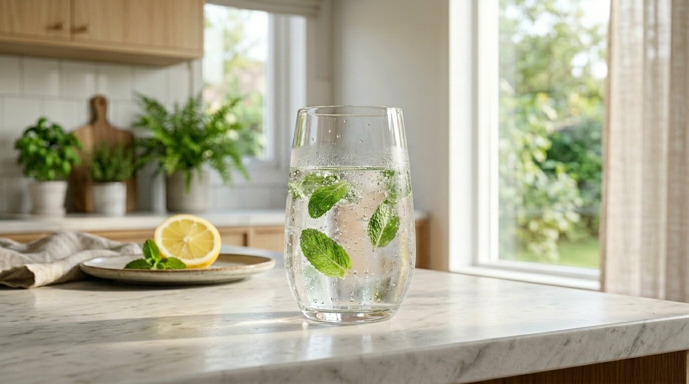 Sklenice vody s mátou