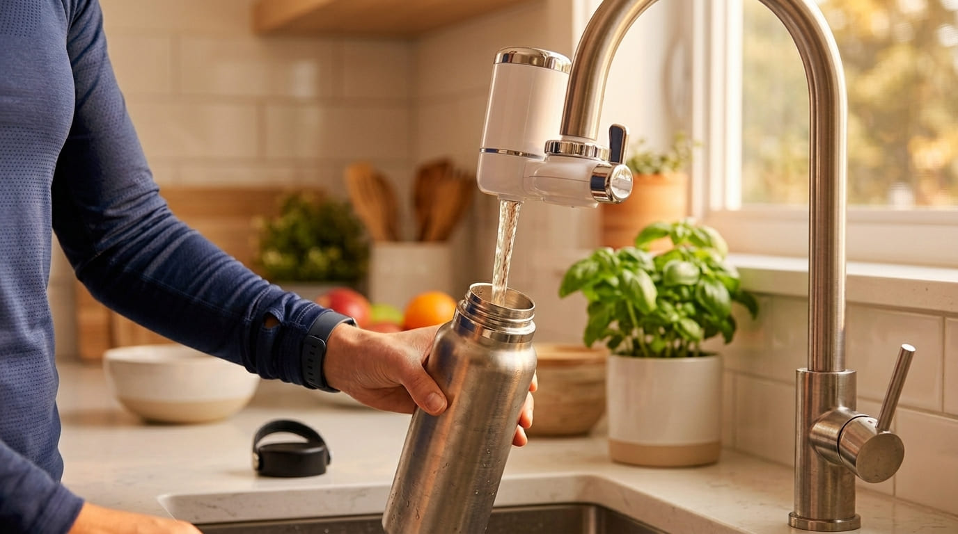 Detail lahve u kohoutku s filtrem