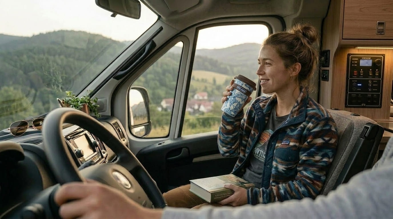 Pohoda s kávou v camper vanu