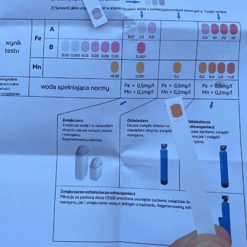 Výsledek testu manganu USTM TEST-4 porovnaný s originální barevnou stupnicí