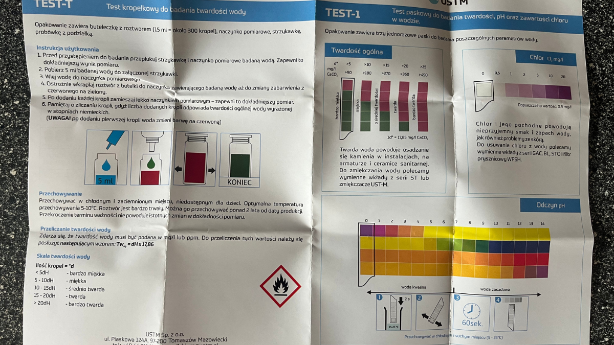 Originální polský návod USTM TEST-1 a TEST-T s barevnými stupnicemi