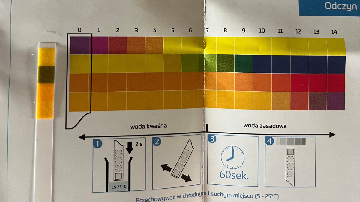 Výsledek orientačního měření pH vody pomocí USTM TEST-1
