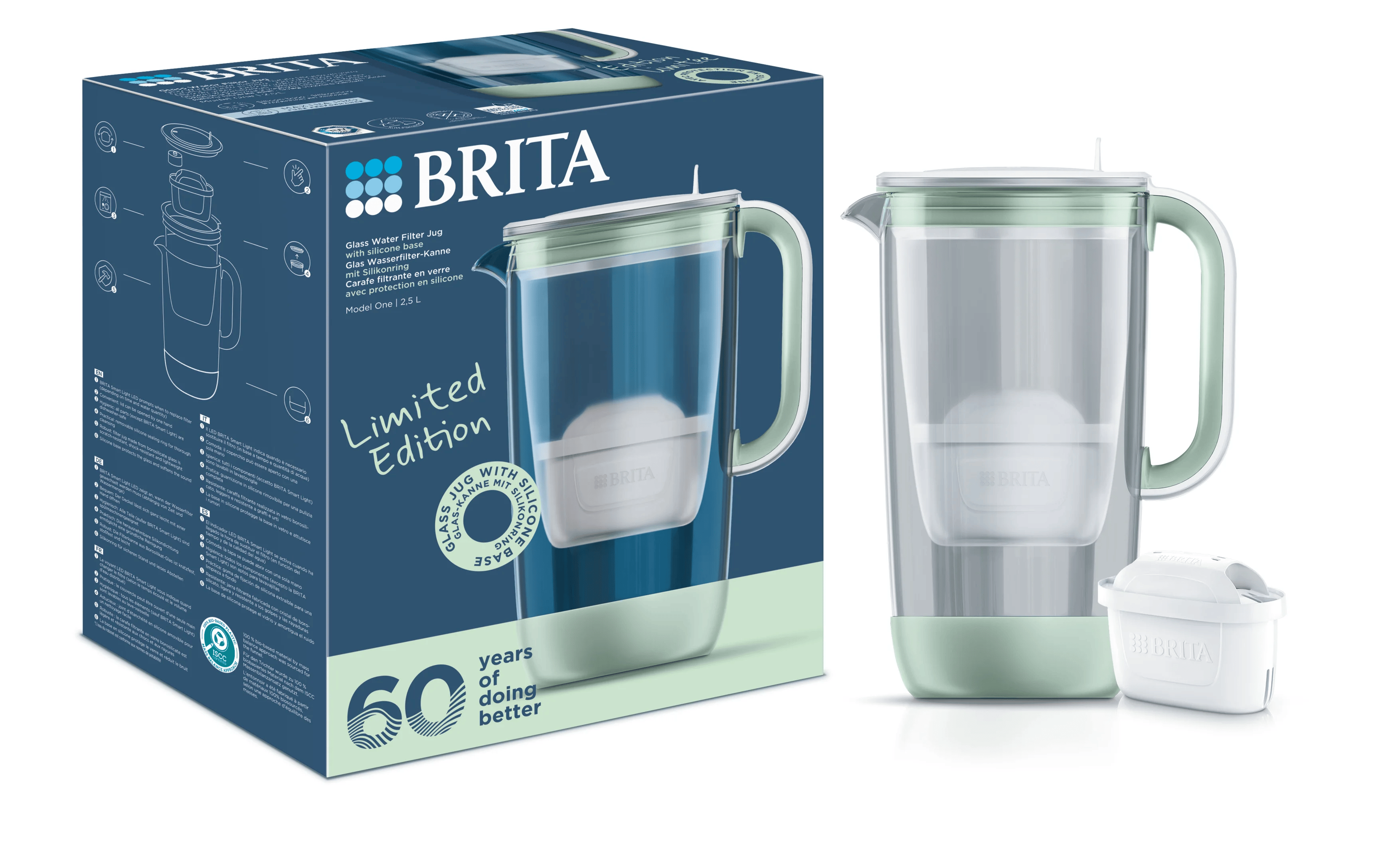 BRITA Glass 2,5 l světle zelená Limited Edition 2026 – skleněná filtrační konvice