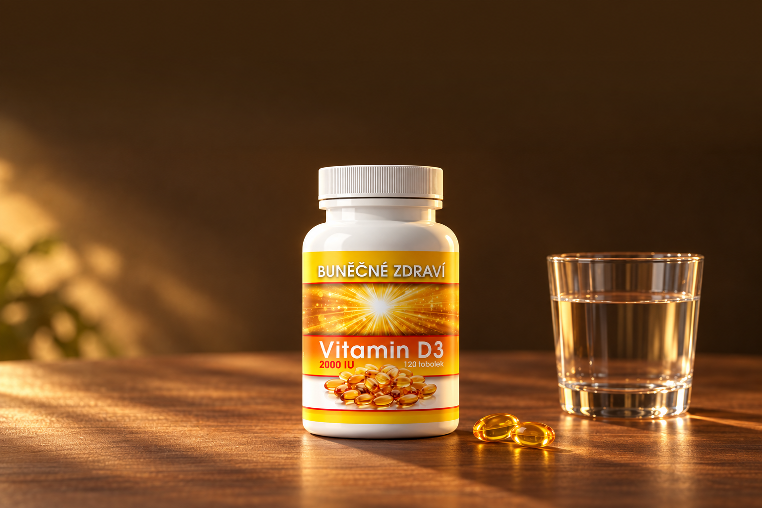Vitamin D3 se sklenicí vody