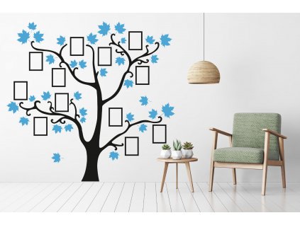 Samolepka na zeď Javor s rámečky (Kombinace barev Nugátová + světle zelená, Velikost kmene (bez listů) 105x109cm, Velikost rámečků Bez rámečků)