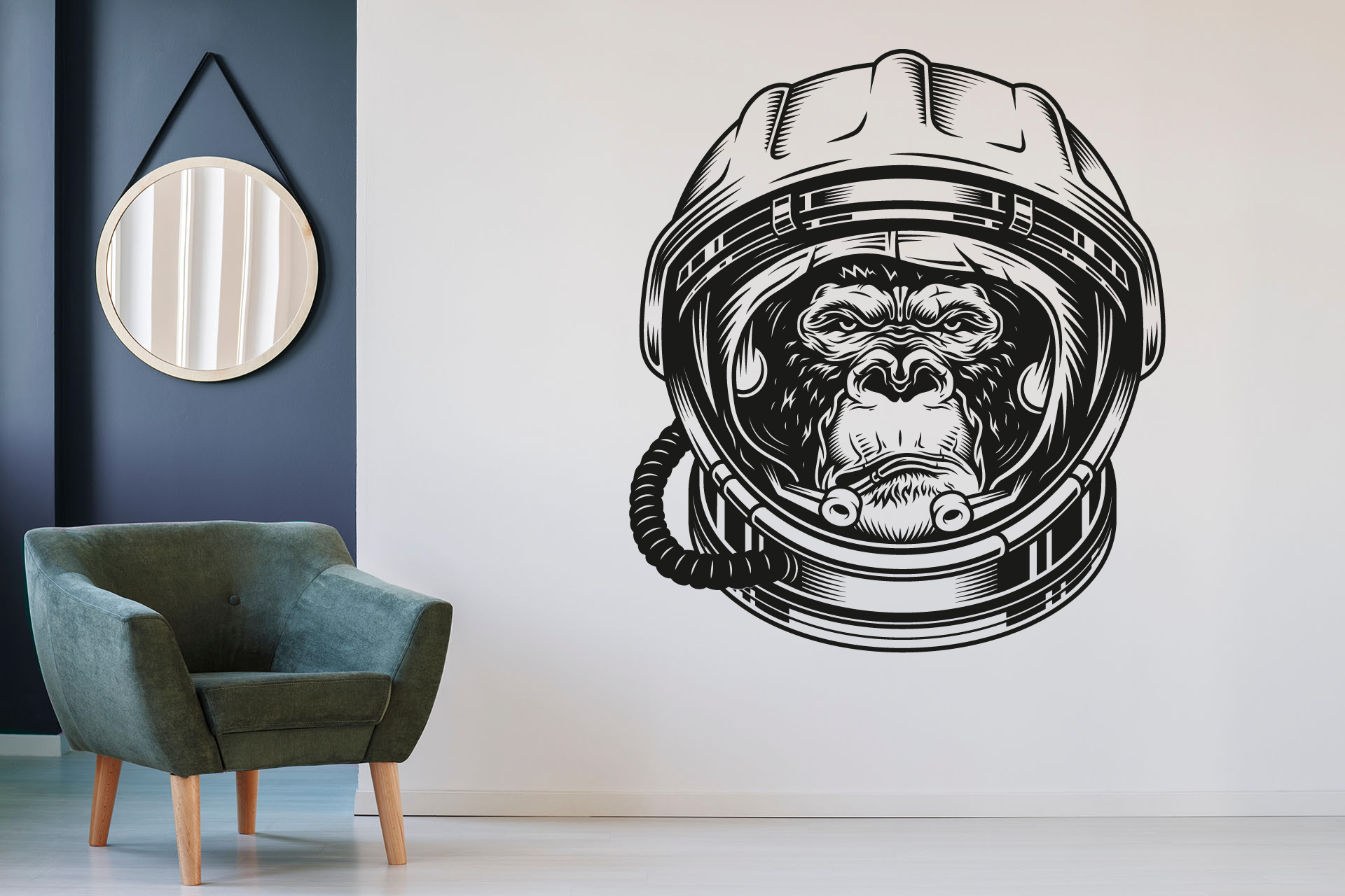 Lepy.sk Samolepka na stenu Opica, kozmonaut Velikost (šírka x výška): 70x79cm, Farebná varianta: Tyrkysová modrá