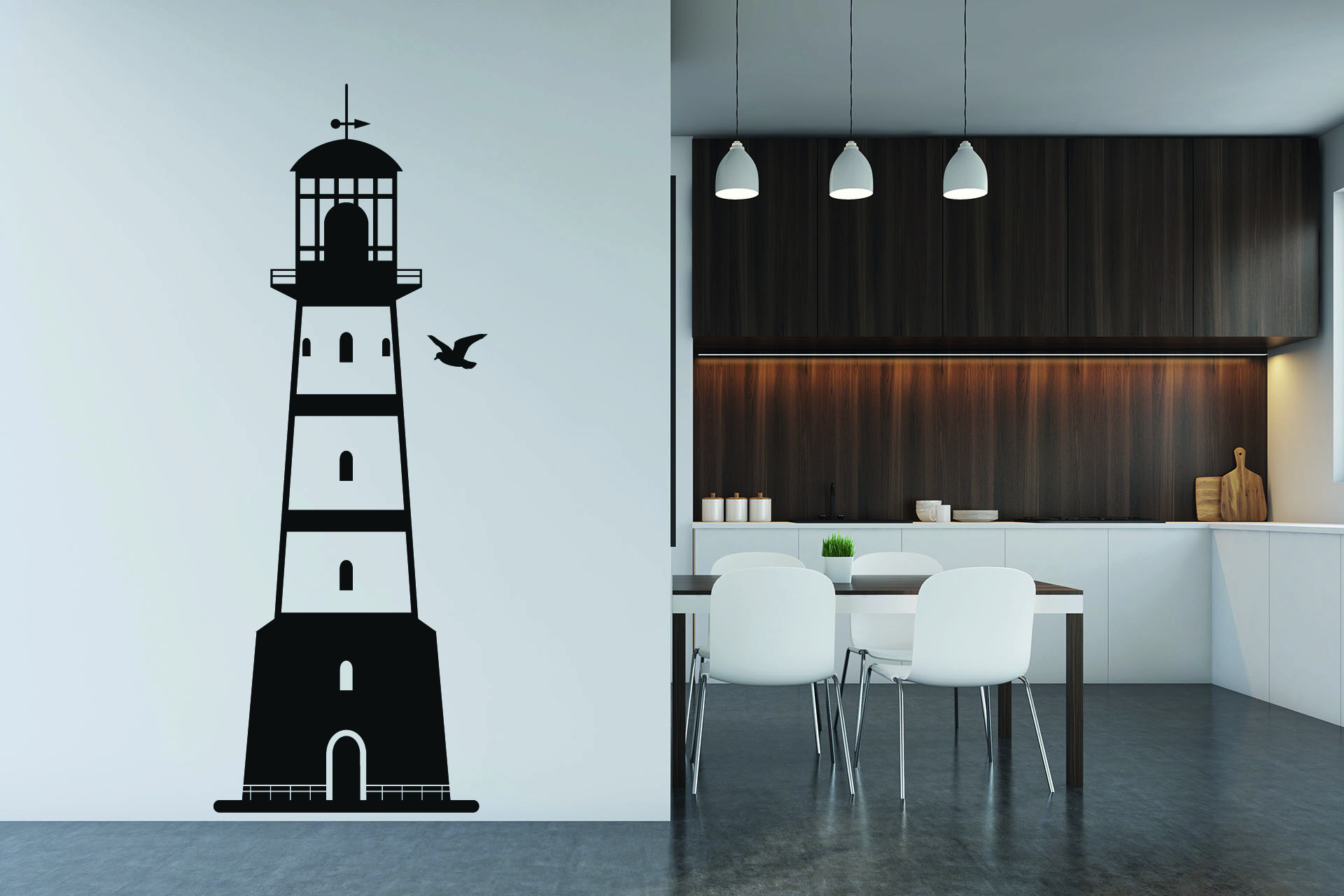 Lepy.sk Samolepka na stenu Maják s čajkou Velikost (šírka x výška): 40x106cm, Farebná varianta: Tmavo modrá