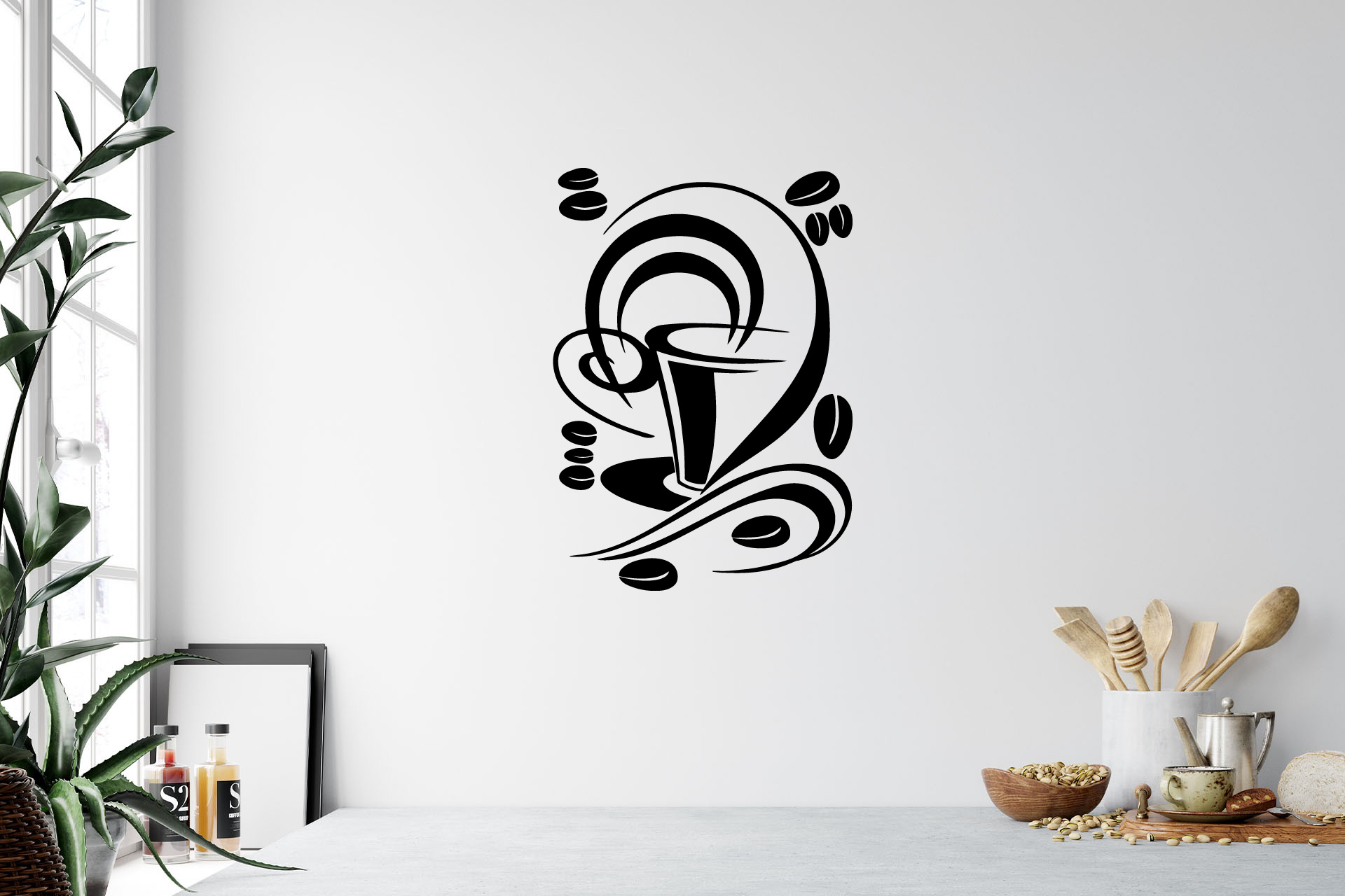 Lepy.sk Samolepka na stenu Káva - abstrakt Velikost (šírka x výška): 55x78cm, Farebná varianta: Biela