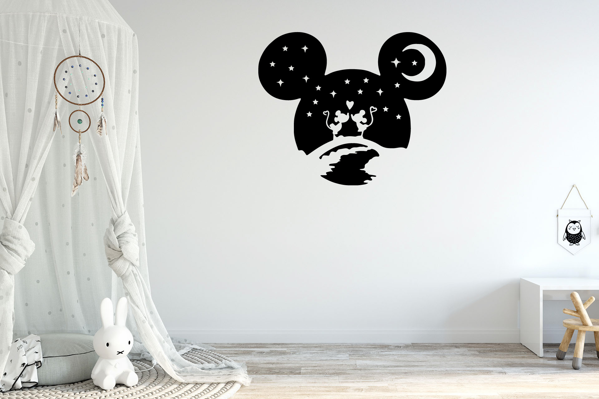 Lepy.cz Samolepka na stenu Mickey Mouse s hviezdnou oblohou Velikost (šířka x výška): l00x81cm, Farebná varianta: Biela